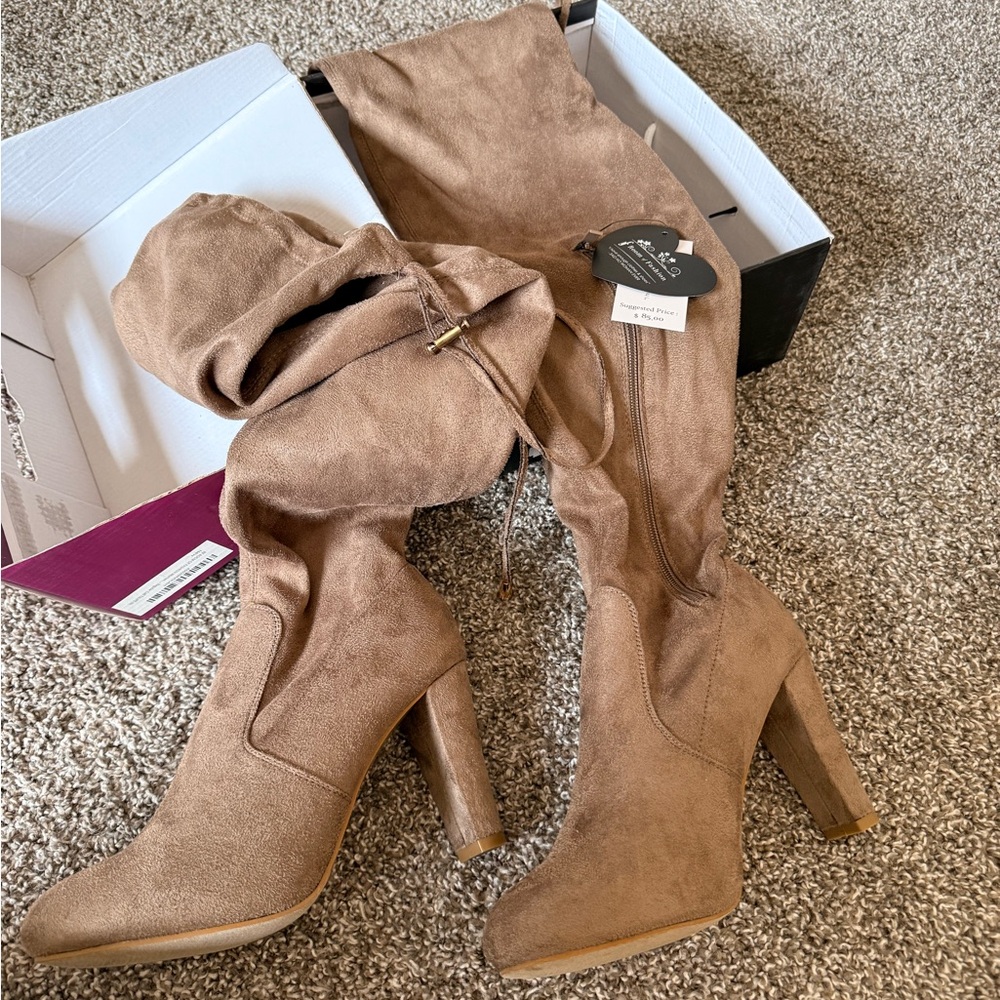 Elegant Tan Over the Knee Suede Boots